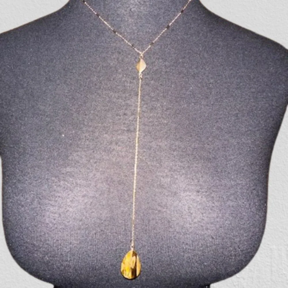 Tiger Teardrop Natural Stone Y Necklace 2027 NWT Boutique - Picture 1 of 10